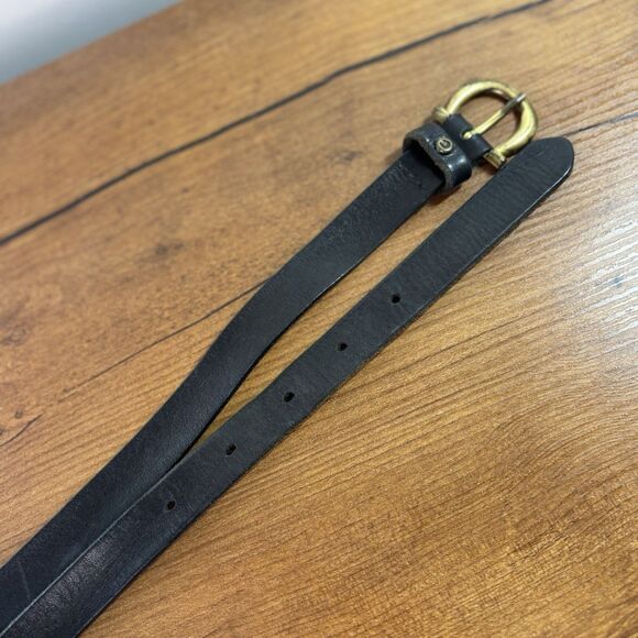 VTG Etienne Aigner Belt Black Leather Womens Brass Tone Buckle and Logo Skinny - Picture 7 of 7